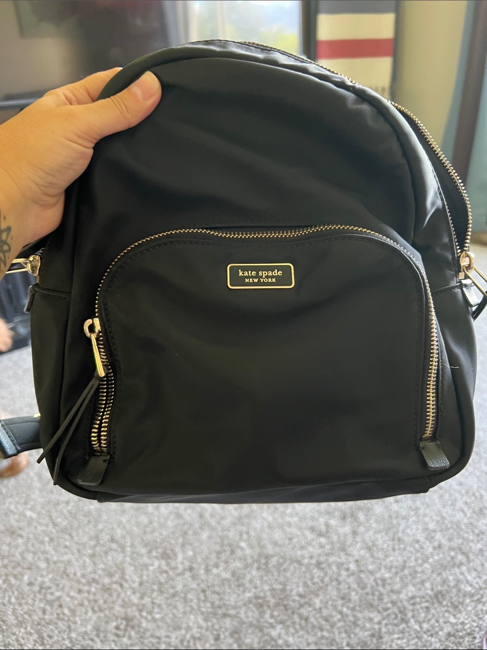 kate spade Black Nylon Backpack with Gold Hardware
